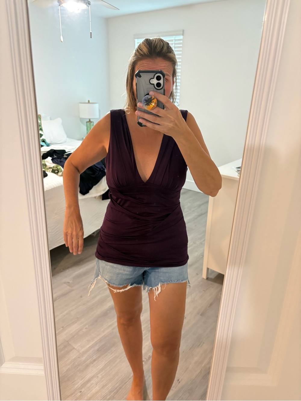Forever 21 Deep Plum V-Neck Ruched Tank